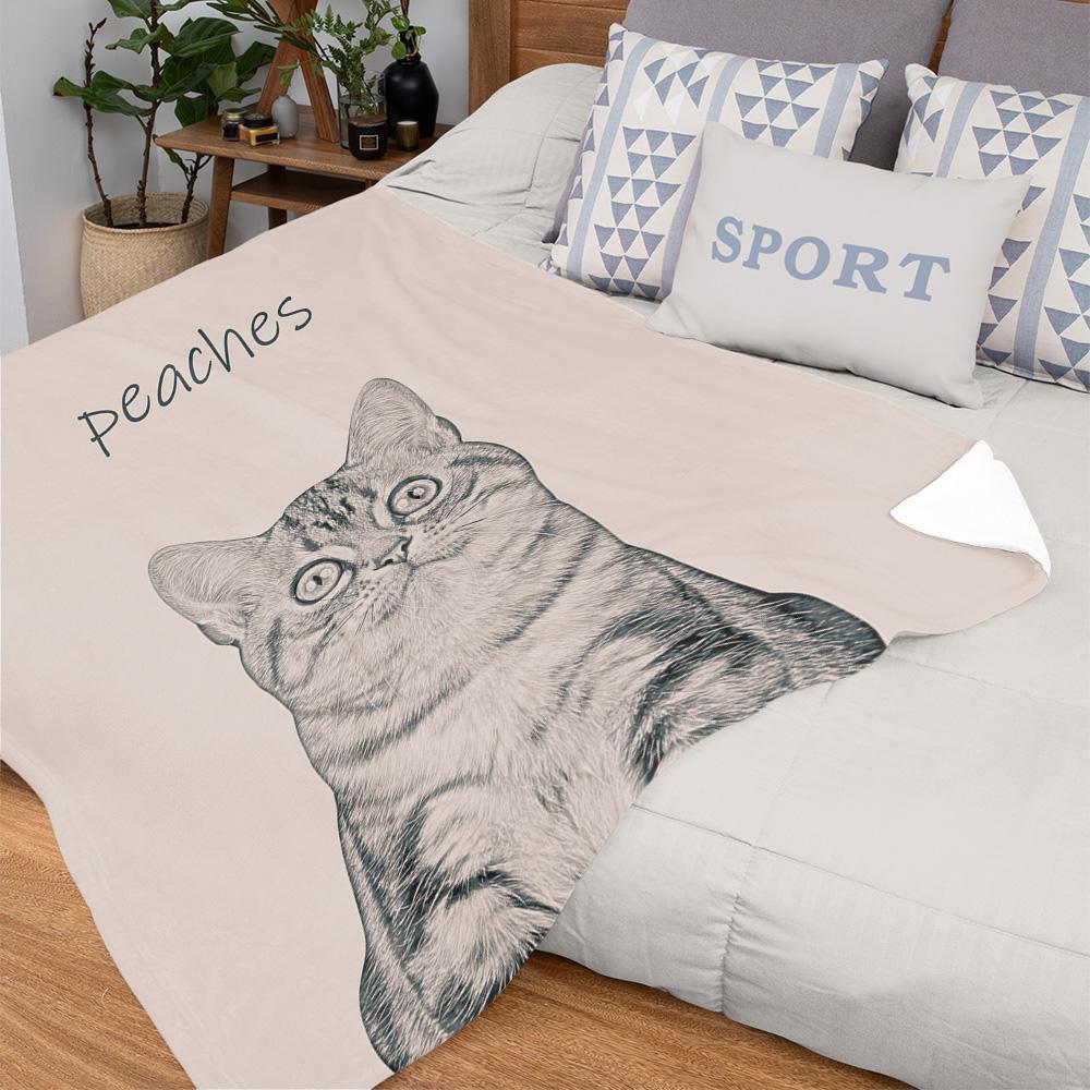 Couvertures Personnalisées De Photo Et De Nom Cadeaux Personnalisés De Couverture D'ouatine Pour Le Chat De Croquis De Famille - VisageChaussettes