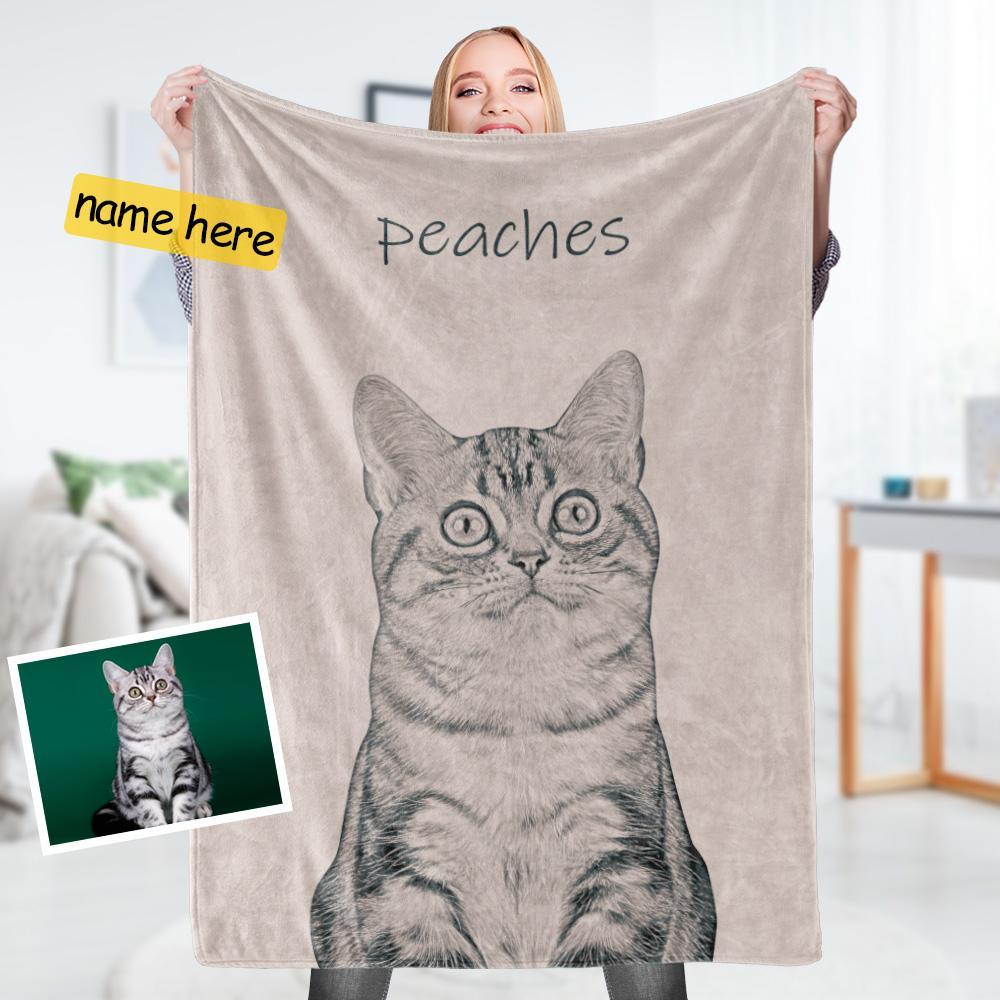 Couvertures Personnalisées De Photo Et De Nom Cadeaux Personnalisés De Couverture D'ouatine Pour Le Chat De Croquis De Famille - VisageChaussettes