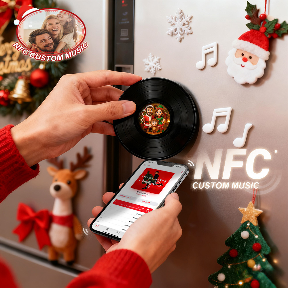 Aimant De Réfrigérateur Musical Nfc En Acrylique - Cadeau De Noël - Aimant De Réfrigérateur Musical Personnalisé - Peut Jouer Des Chansons - MyFaceSocksFR