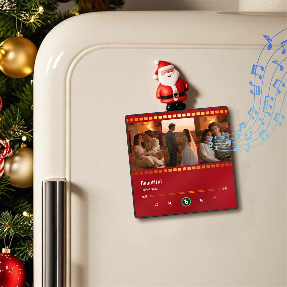 Idée Cadeau De Noël : Aimant De Réfrigérateur Musical Personnalisé, Aimant De Réfrigérateur Avec Photo D'album Musical, Autocollant Mural Avec Photo Musicale, Mouvement Musical Jouable - MyFaceSocksFR