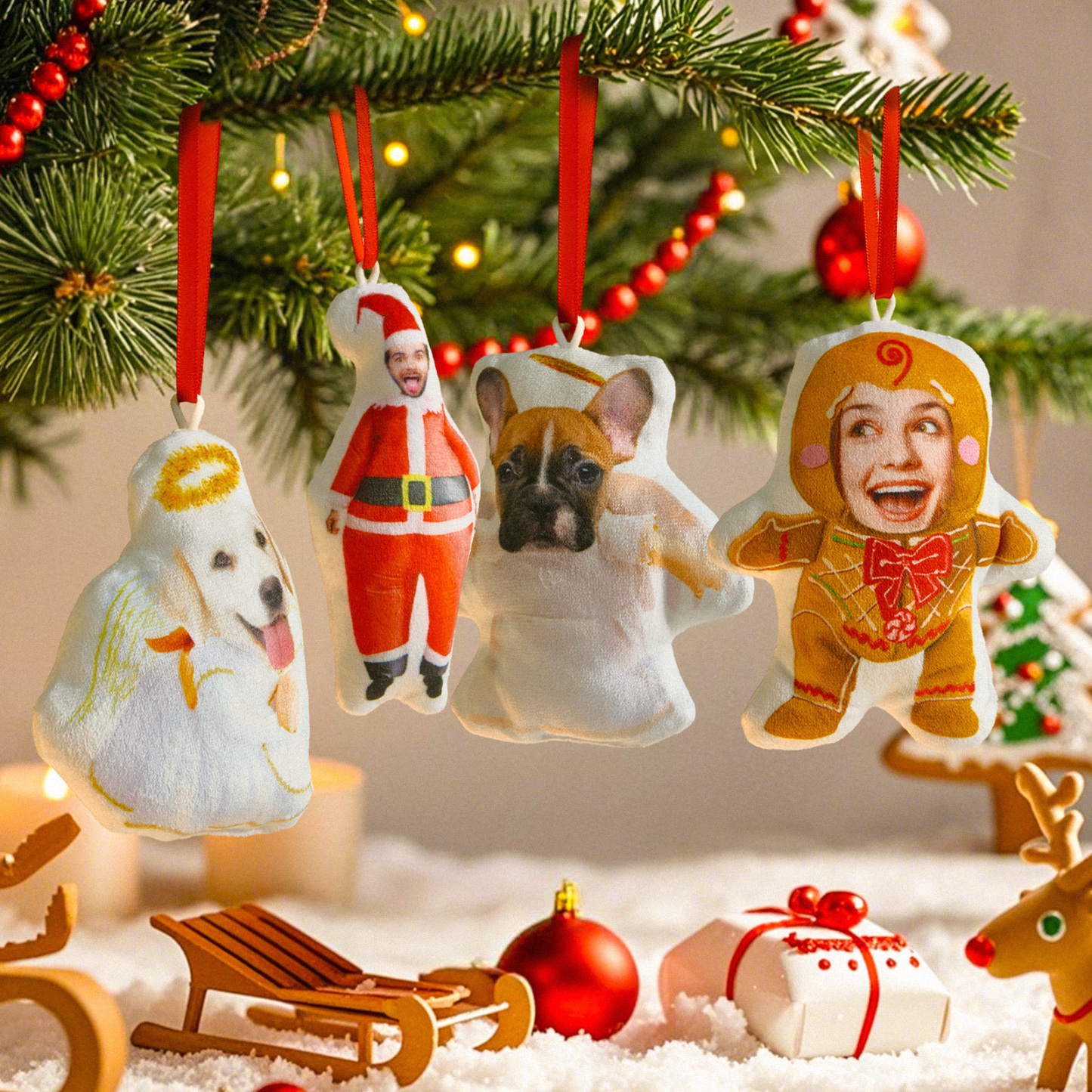 Décoration De Sapin De Noël Miniature Personnalisée Avec Photo, Cadeau De Décoration De Noël Pour La Famille Et Les Amoureux Des Animaux - MyFaceSocksFR