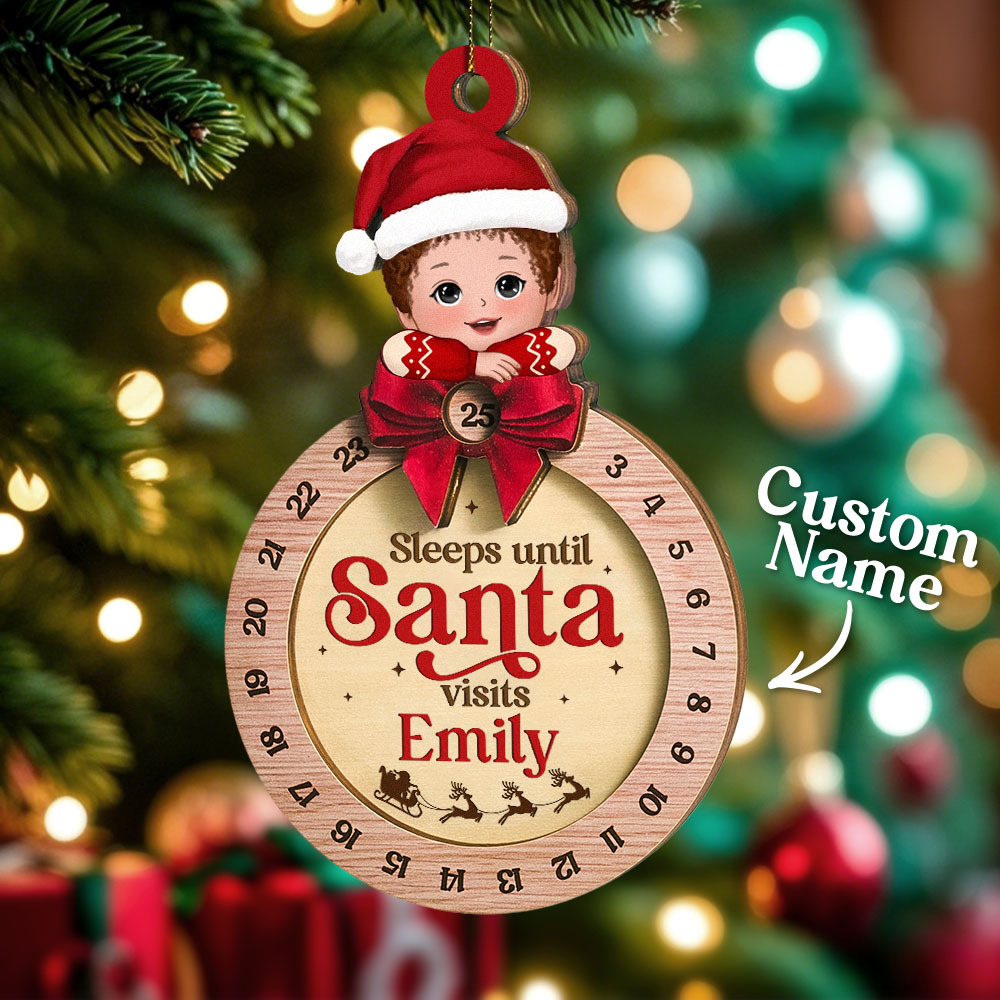 Ornement De Noël Personnalisé Dort Jusqu'à Ce Que Le Père Noël Visite Une Jolie Poupée Enfant Ornement De Compte À Rebours Personnalisé Cadeau De Noël Pour Fille Fils Petite-fille Petit-fils - MyFaceSocksFR