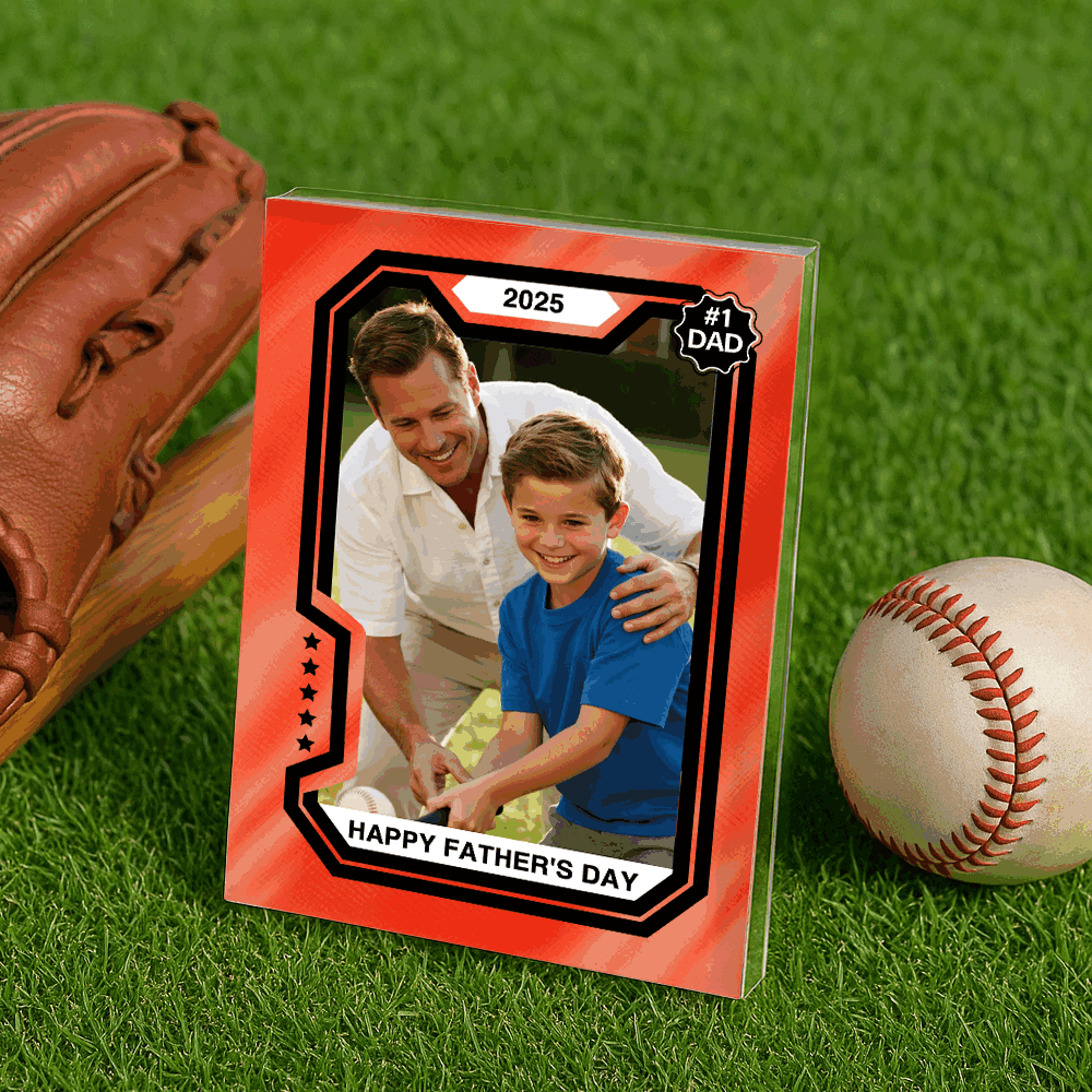 Bloc Acrylique Personnalisé De Carte De Baseball De Qualité Supérieure, Plaque Photo Personnalisée, Cadeau De Fête Des Pères Pour Papa, Mari Ou Amoureux Du Sport - MyFaceSocksFR