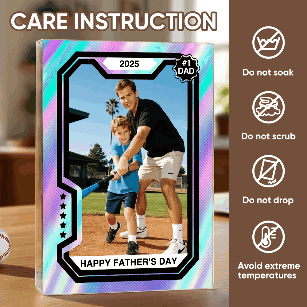 Bloc Acrylique Personnalisé De Carte De Baseball De Qualité Supérieure, Plaque Photo Personnalisée, Cadeau De Fête Des Pères Pour Papa, Mari Ou Amoureux Du Sport - MyFaceSocksFR