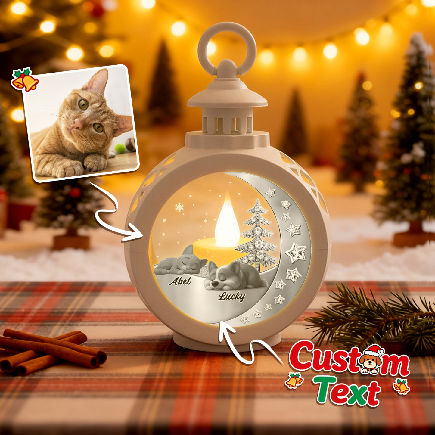 Lanterne De Noël Personnalisée À Effet 3d À Vos Côtés - Cadeaux De Noël Personnalisés Pour Les Amoureux Des Animaux - MyFaceSocksFR