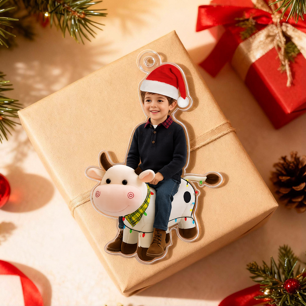 Ornements De Noël Personnalisés En Acrylique : Vache Et Son Petit (nom Et Photo), Décorations De Noël En Acrylique, Souvenirs De Noël. - MyFaceSocksFR