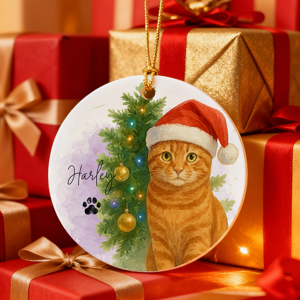 Ornement De Noël Personnalisé Double Face Avec Photo Aquarelle De Votre Animal De Compagnie - Cadeau De Noël - MyFaceSocksFR