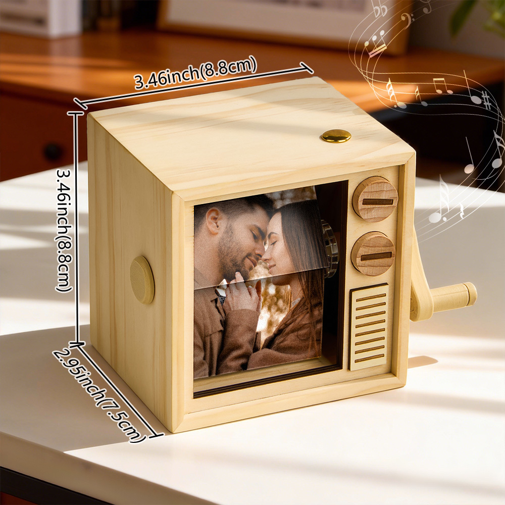 Boîte À Flipbook Mécanique À Manivelle Avec Cadre Photo Personnalisé Et Animation, En Noyer Noir Lumineux. Cadeau Idéal Pour La Saint-valentin. - MyFaceSocksFR