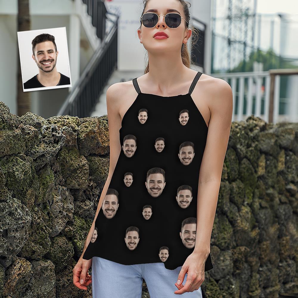 Camisoles À Lanières Pour Femmes Avec Visage Personnalisé Été Sexy Loose Cute Tanks Tops - Face - VisageChaussettes