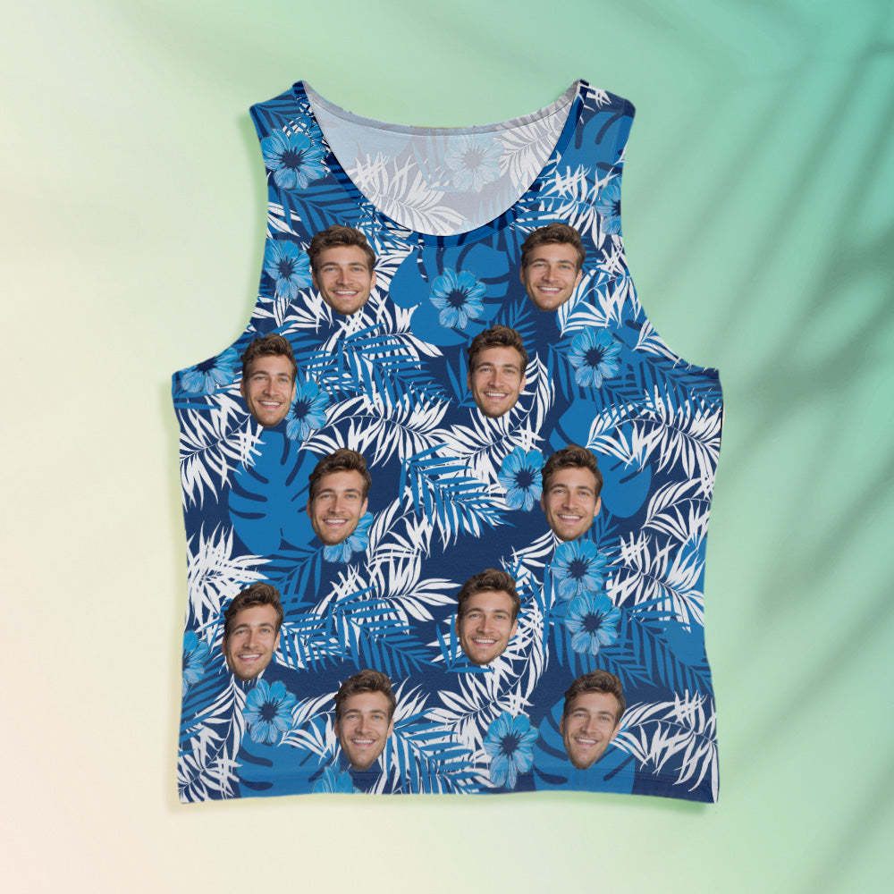 Débardeurs Visage Personnalisés Chemise Sans Manches Pour Hommes All Over Print Blue - VisageChaussettes