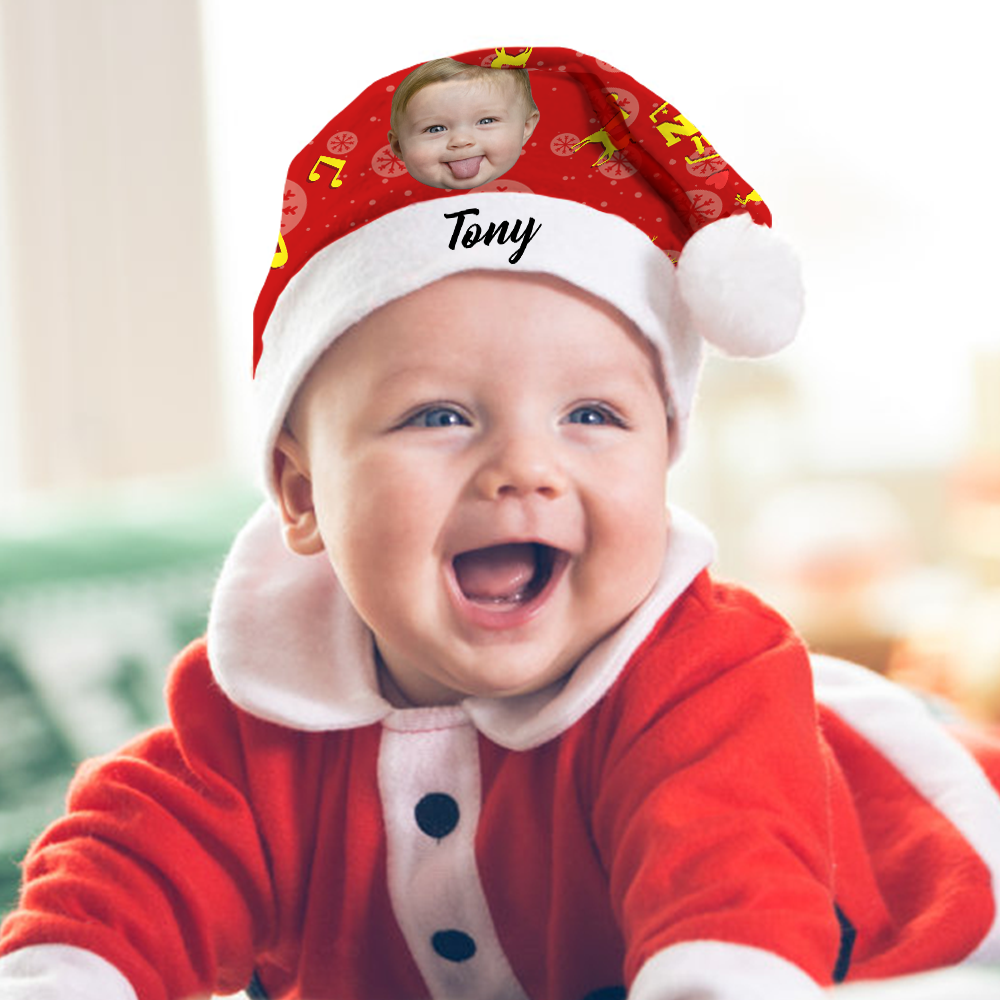 Plush Velvet My Face & Name Personalized Best Son Santa Hat - For Man, Woman, Kid