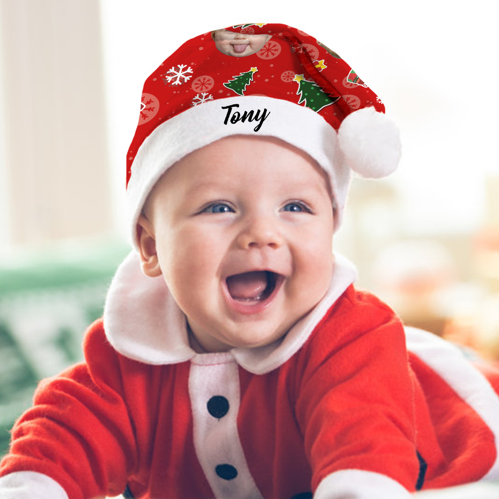 Plush Velvet My Face & Name Personalized Christmas Hat - For Man, Woman, Kid