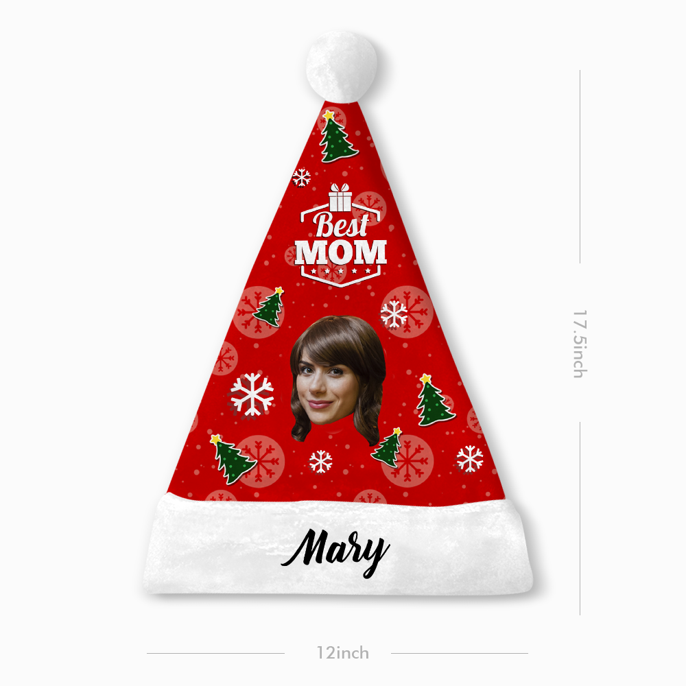 Plush Velvet My Face & Name Personalized Best Mom Santa Hat - For Man, Woman, Kid