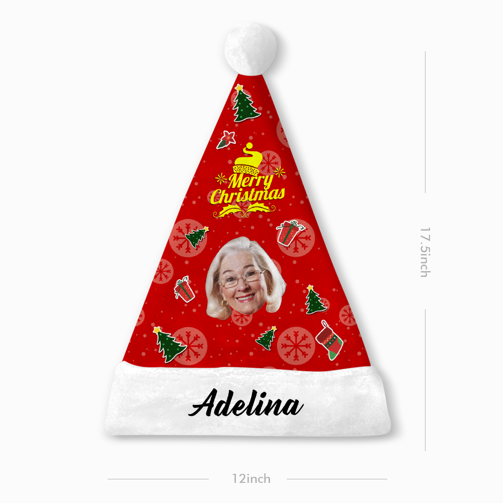 Plush Velvet Personalized Face & Name"Merry Christmas" Santa Hat - For Man, Woman, Kid