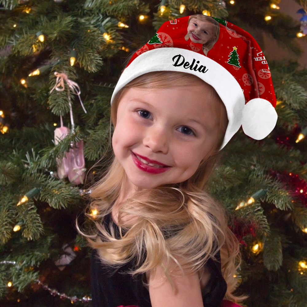 Plush Velvet My Face & Name Personalized Best Granddaughter "Merry Christmas" Santa Hat - For Man, Woman, Kid