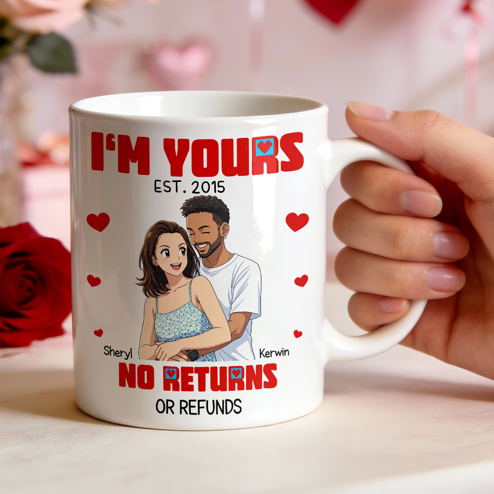 Mug Personnalisé Avec Photo Et Nom (dessin Animé) « Je Suis À Toi » - Ni Retour Ni Remboursement - Cadeau Saint-valentin/anniversaire - MyFaceSocksFR