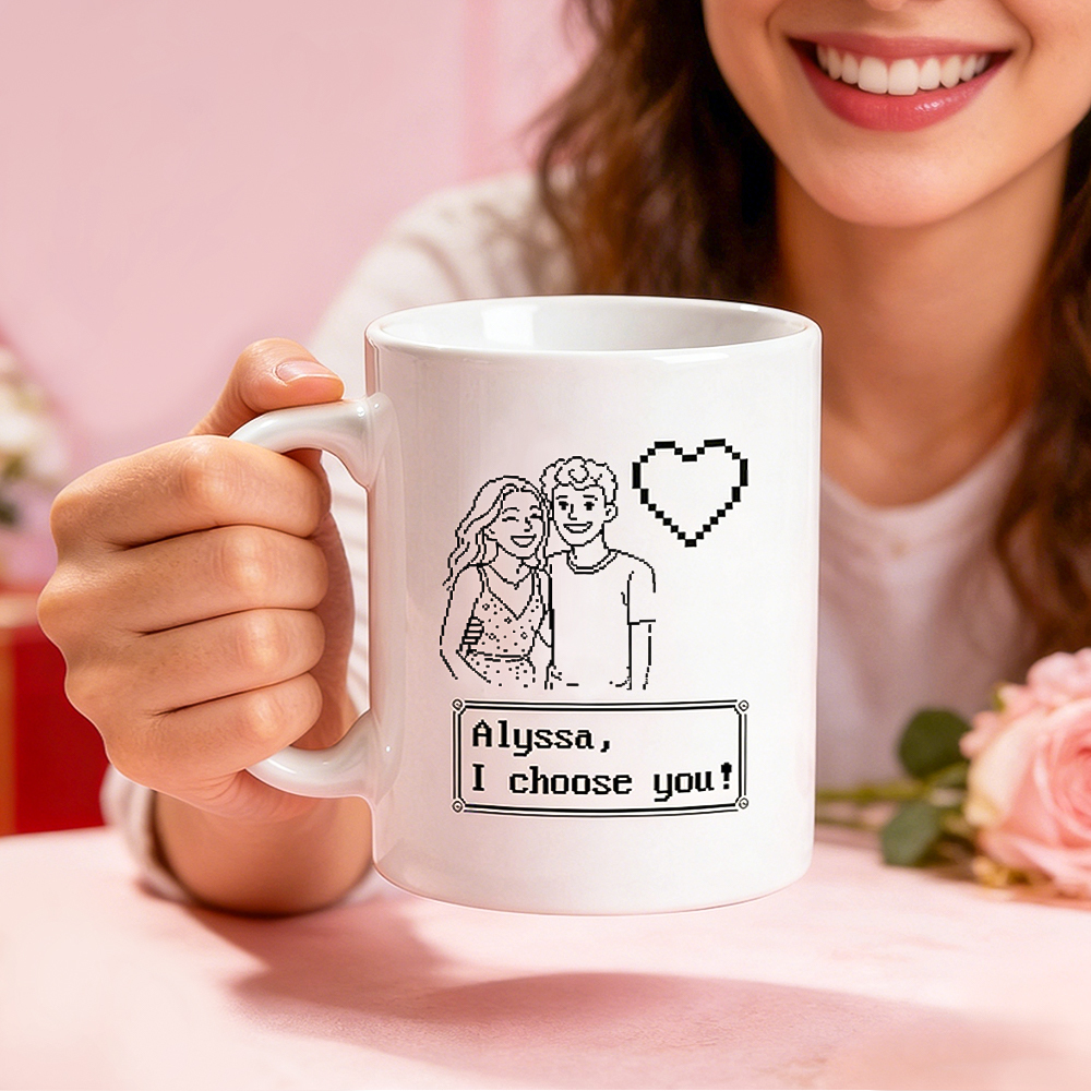 Mug Photo Personnalisé Pixel Art Avec Photo Et Nom - Cadeau D'anniversaire Pour Couple - MyFaceSocksFR