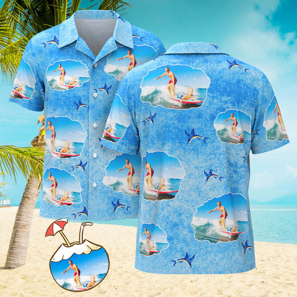 Chemise Hawaïenne Personnalisée Pour Hommes, Avec Visage Imprimé Sur Toute La Surface, Téléchargez Votre Photo - VisageChaussettes