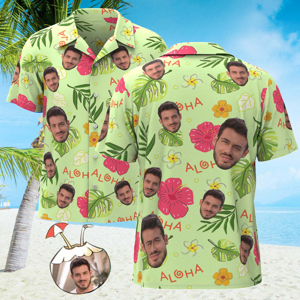 Chemise Hawaïenne À Imprimé Visage Personnalisé, Chemise Hawaïenne À Fleurs Aloha - VisageChaussettes