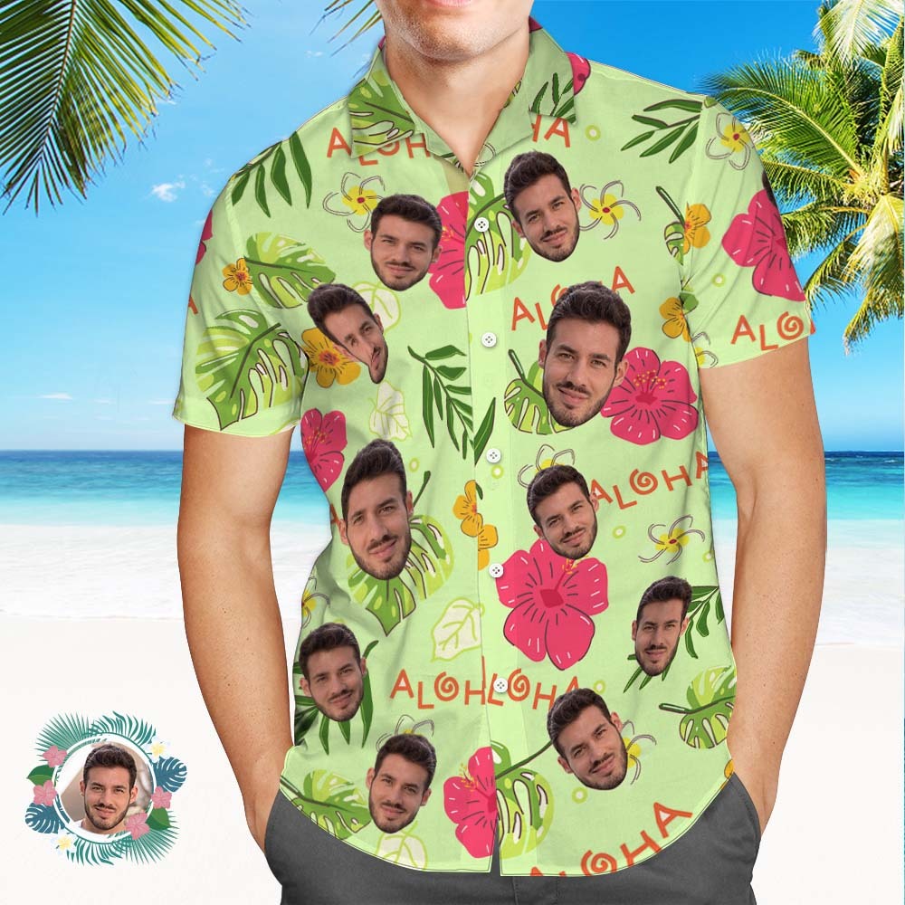 Chemise Hawaïenne À Imprimé Visage Personnalisé, Chemise Hawaïenne À Fleurs Aloha - VisageChaussettes