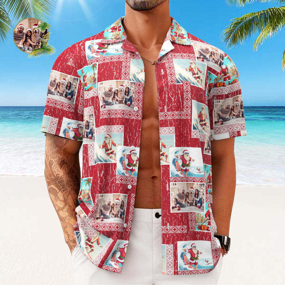 Chemises Hawaïennes Avec Photo Personnalisée, Cadeau Photo Personnalisé, Chemises De Noël Pour Hommes, Famille Heureuse - VisageChaussettes