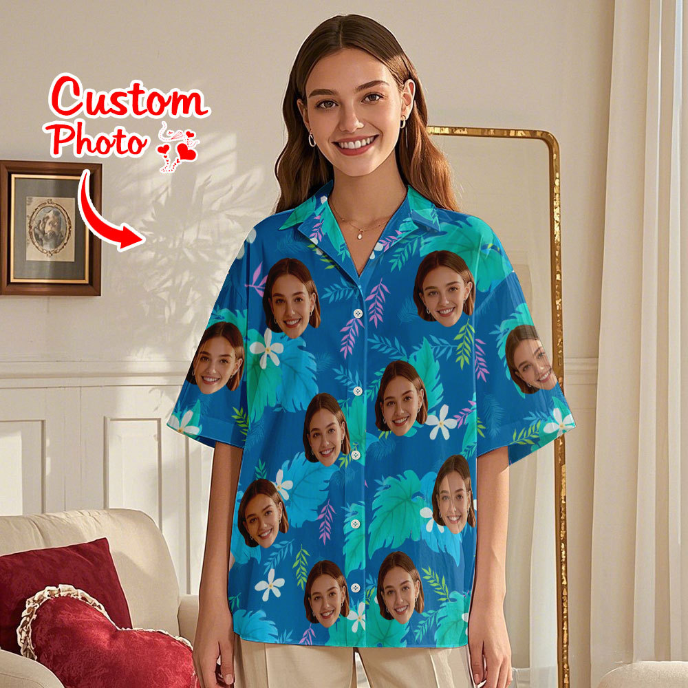Personnalisé Rouge Couple Flamingo Visage Chemise Hawaïenne Visage Couple Chemise Valentine Cadeau Pour Couple - MyFaceSocksFR