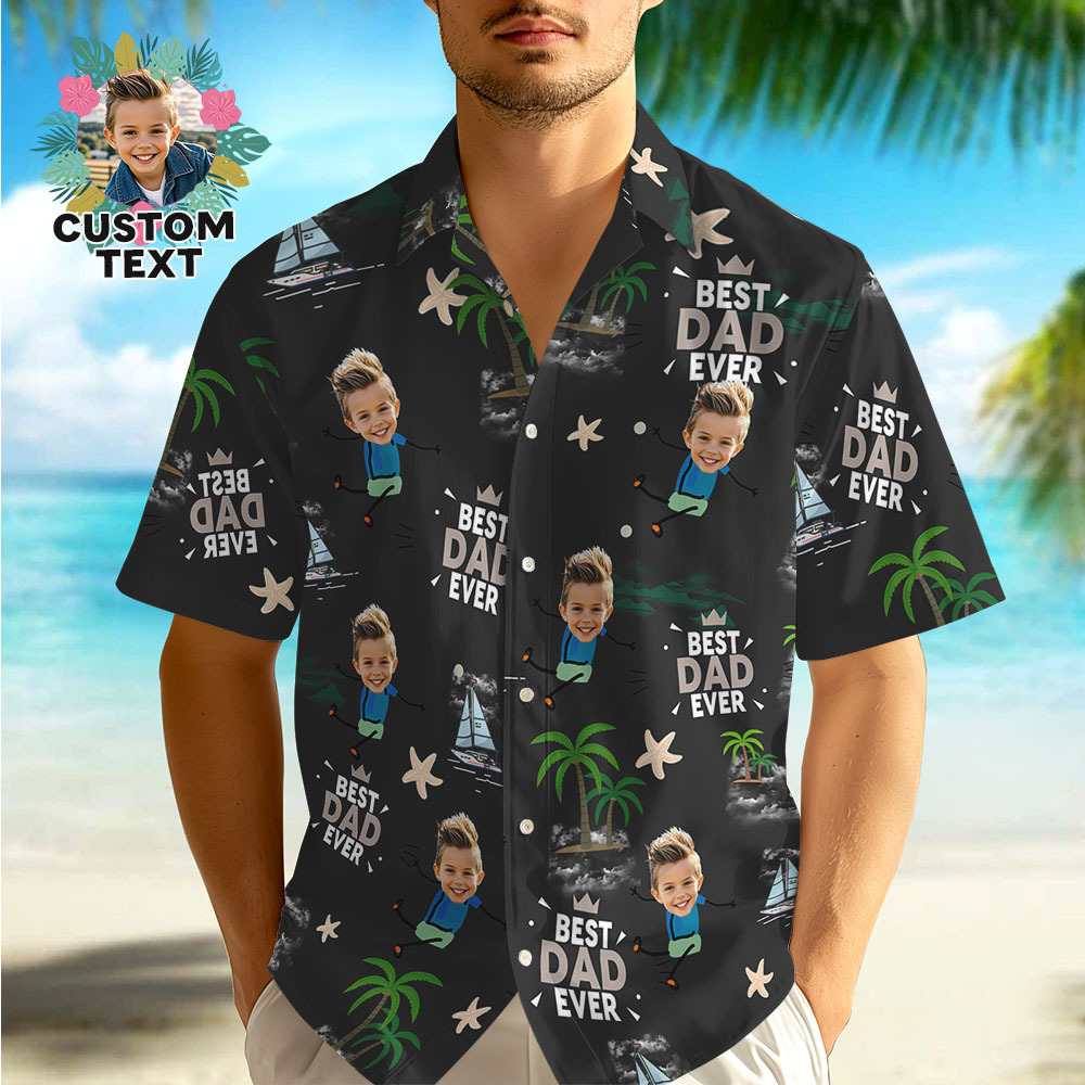 Chemise Hawaïenne Visage Personnalisé Meilleur Papa Jamais Chemise Hawaïenne Bleue Hommes Visage Chemise Hawaïenne Cadeau De Fête Des Pères - MyFaceSocksFR