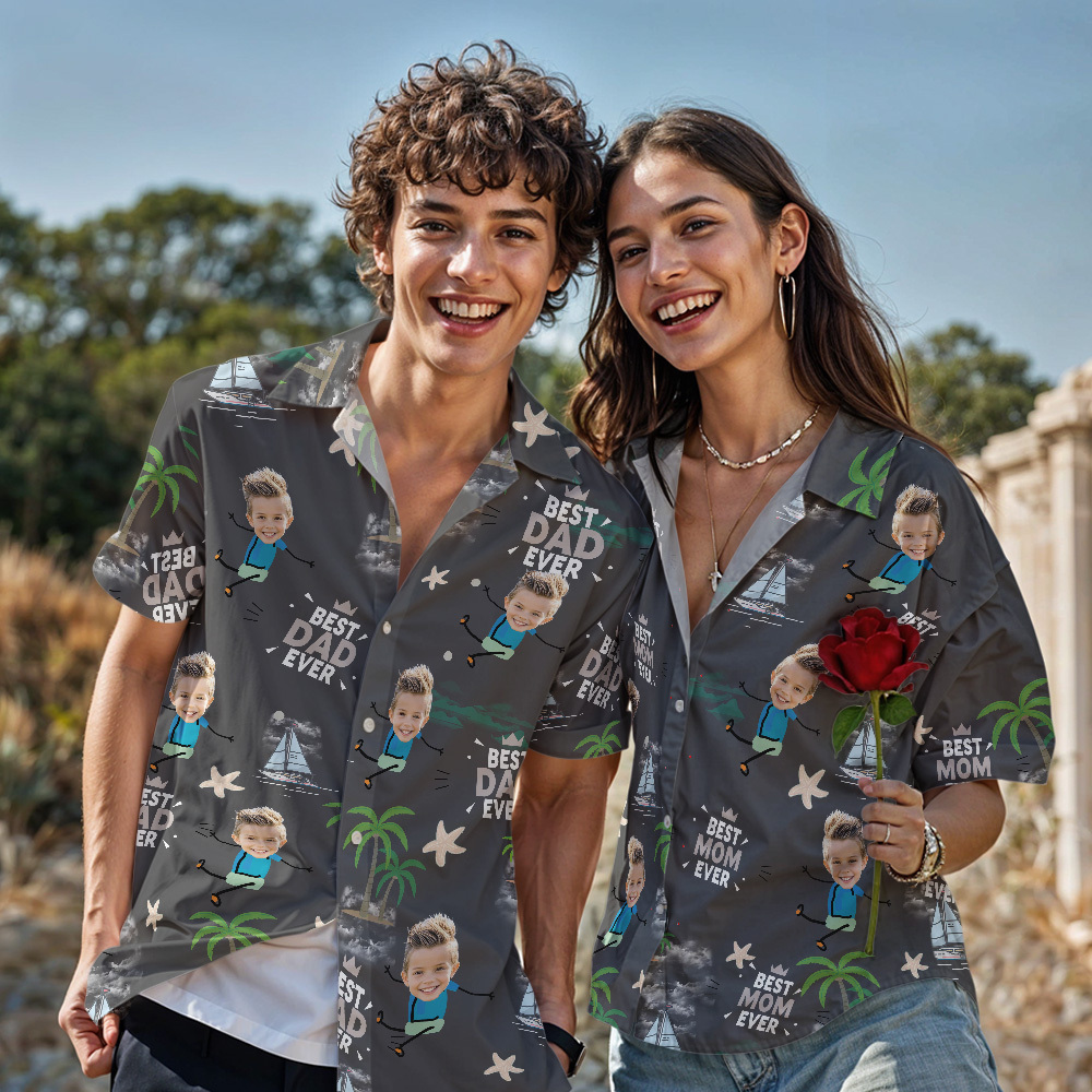 Chemise Hawaïenne Visage Personnalisé Meilleur Papa Jamais Chemise Hawaïenne Bleue Hommes Visage Chemise Hawaïenne Cadeau De Fête Des Pères - MyFaceSocksFR