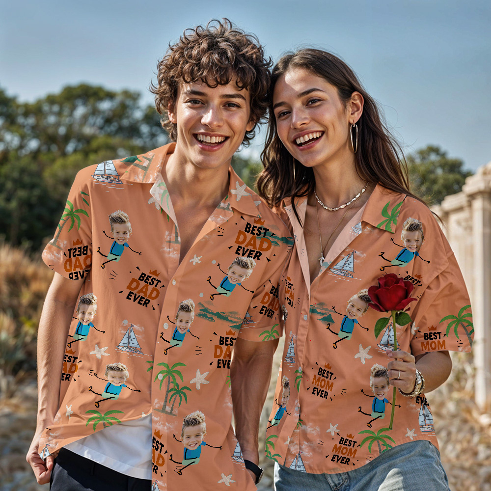 Chemise Hawaïenne Visage Personnalisé Meilleur Papa Jamais Chemise Hawaïenne Bleue Hommes Visage Chemise Hawaïenne Cadeau De Fête Des Pères - MyFaceSocksFR