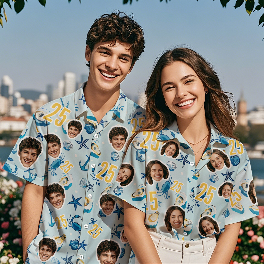 Chemise Hawaïenne Personnalisée Avec Photo Et Texte Pour Anniversaire, Cadeau Amusant Pour Fête - MyFaceSocksFR