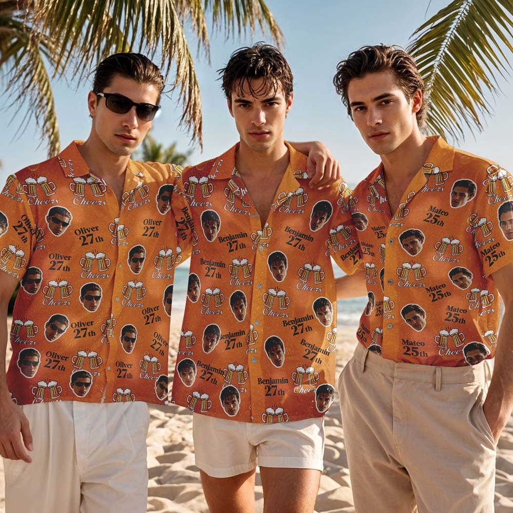 Chemise Hawaïenne D'anniversaire Personnalisée, Nom De Visage Personnalisé, Fête D'anniversaire D'été, Chemise Bleue, Chemise Hawaïenne D'anniversaire Aloha, Cadeau D'anniversaire - MyFaceSocksFR