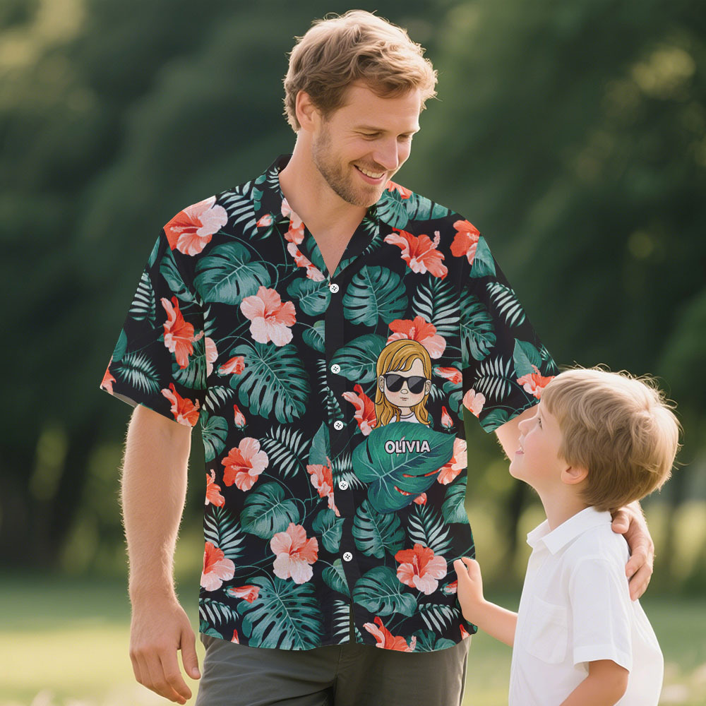 Chemise Hawaïenne Personnalisée Avec Dessin Animé, Cadeau D'anniversaire Idéal Pour Papa, Grand-père, Père, Grand-père, Cadeau Personnalisé Pour La Fête Des Pères - MyFaceSocksFR