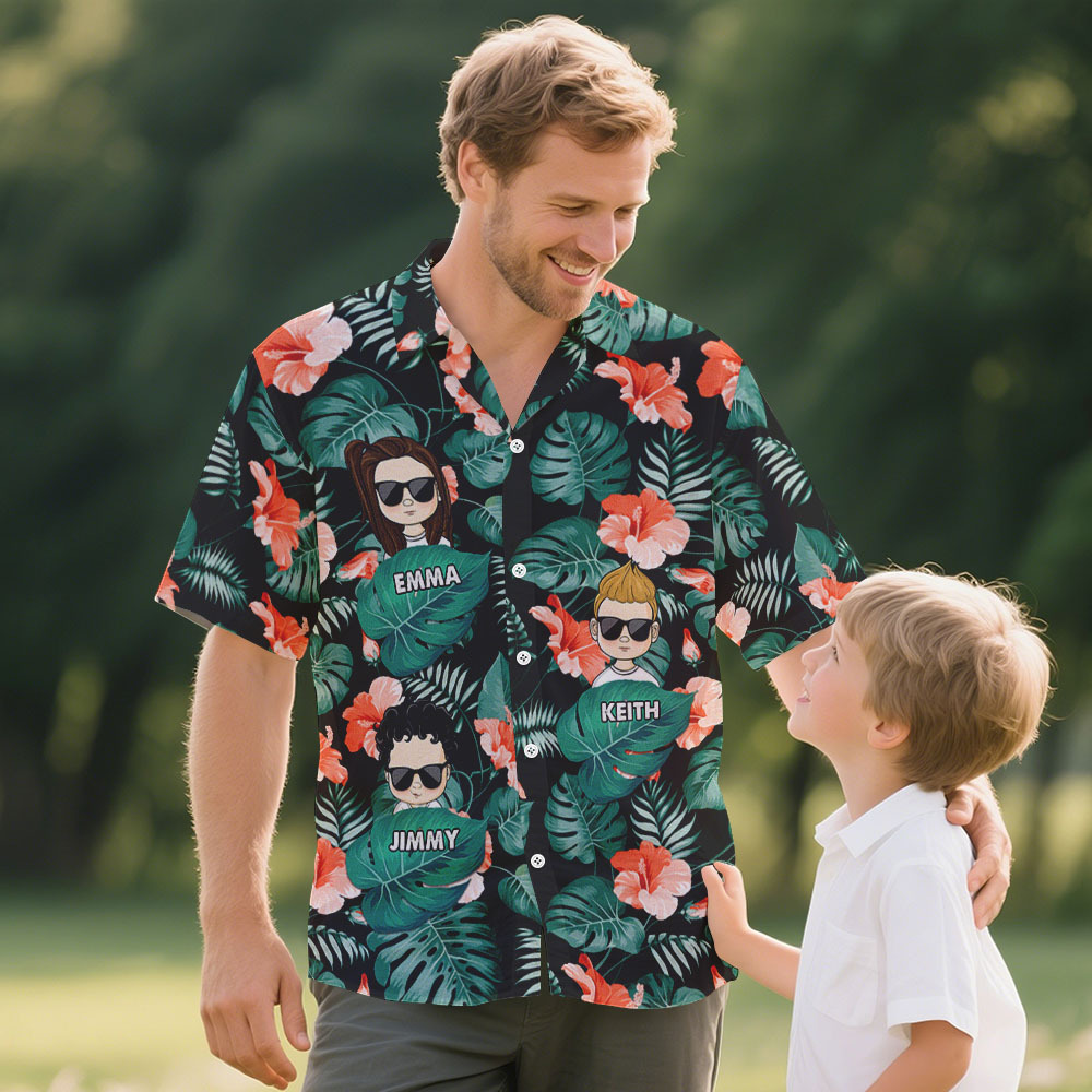 Chemise Hawaïenne Personnalisée Avec Dessin Animé, Cadeau D'anniversaire Idéal Pour Papa, Grand-père, Père, Grand-père, Cadeau Personnalisé Pour La Fête Des Pères - MyFaceSocksFR