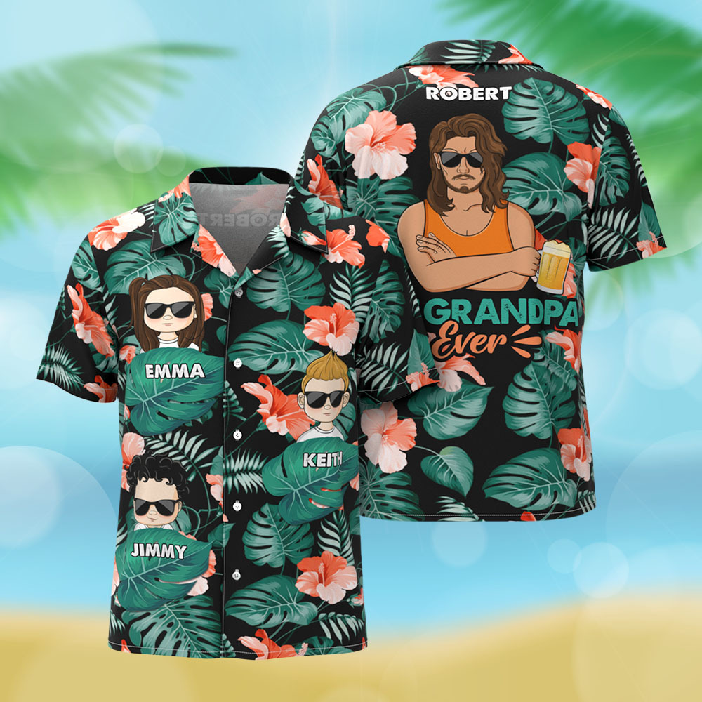 Chemise Hawaïenne Personnalisée Avec Dessin Animé, Cadeau D'anniversaire Idéal Pour Papa, Grand-père, Père, Grand-père, Cadeau Personnalisé Pour La Fête Des Pères - MyFaceSocksFR