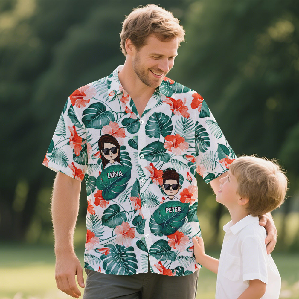 Chemise Hawaïenne Personnalisée Avec Dessin Animé, Cadeau D'anniversaire Idéal Pour Papa, Grand-père, Père, Grand-père, Cadeau Personnalisé Pour La Fête Des Pères - MyFaceSocksFR