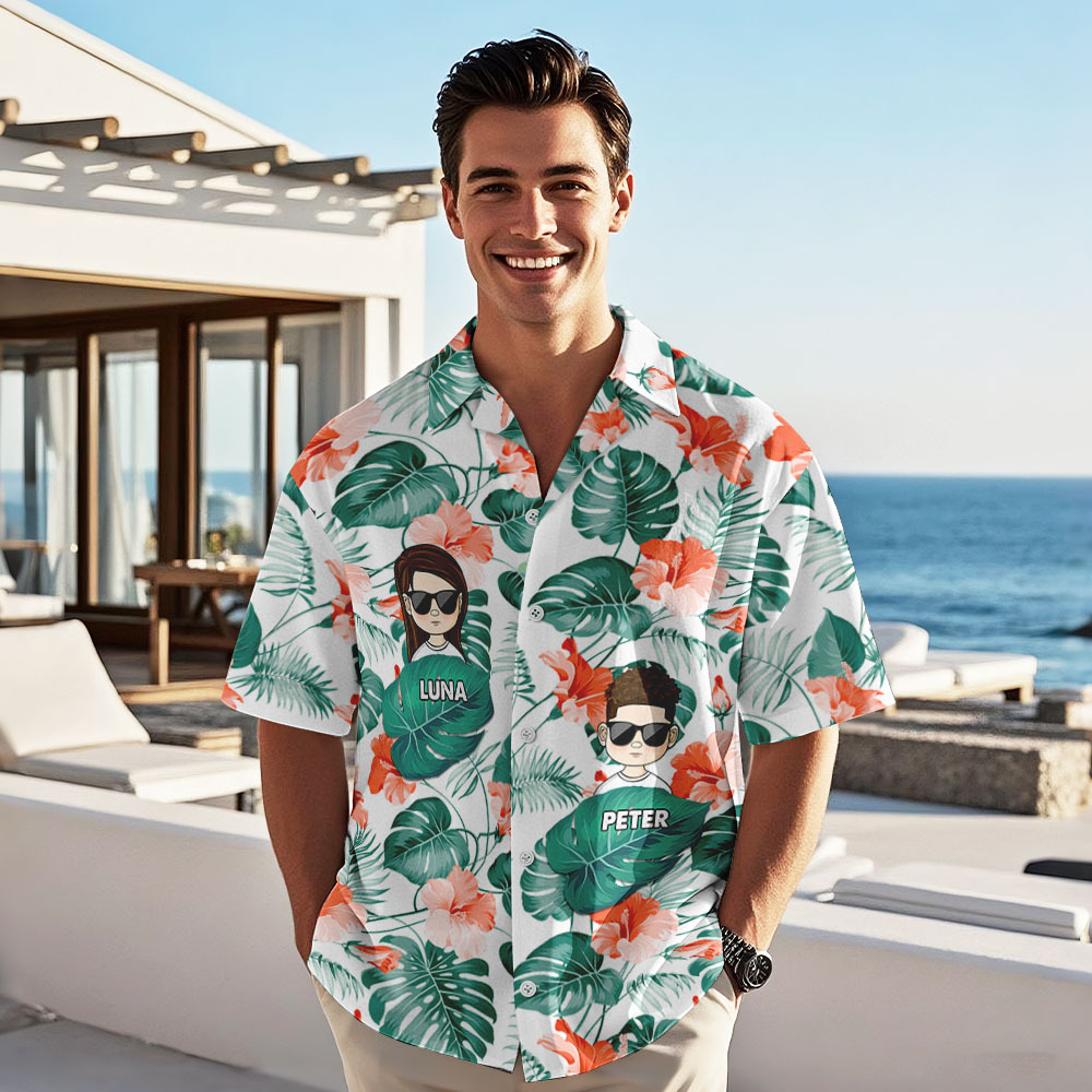 Chemise Hawaïenne Personnalisée Avec Dessin Animé, Cadeau D'anniversaire Idéal Pour Papa, Grand-père, Père, Grand-père, Cadeau Personnalisé Pour La Fête Des Pères - MyFaceSocksFR