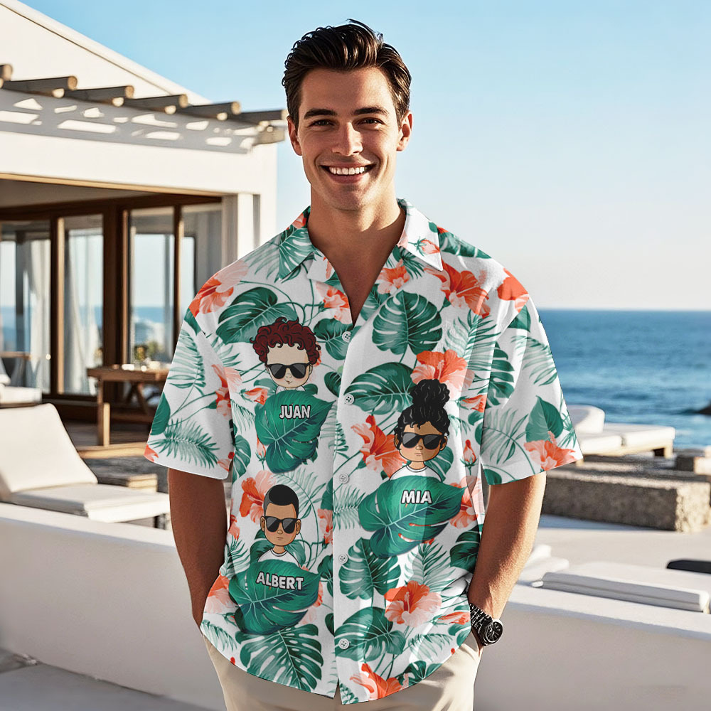 Chemise Hawaïenne Personnalisée Avec Dessin Animé, Cadeau D'anniversaire Idéal Pour Papa, Grand-père, Père, Grand-père, Cadeau Personnalisé Pour La Fête Des Pères - MyFaceSocksFR