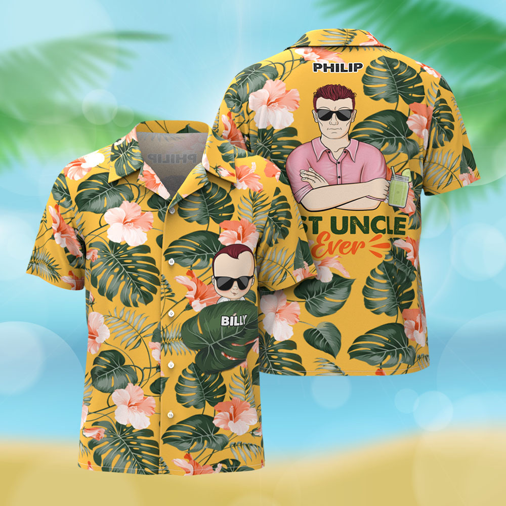 Chemise Hawaïenne Personnalisée Avec Dessin Animé, Cadeau D'anniversaire Idéal Pour Papa, Grand-père, Père, Grand-père, Cadeau Personnalisé Pour La Fête Des Pères - MyFaceSocksFR