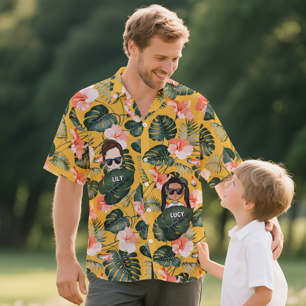 Chemise Hawaïenne Personnalisée Avec Dessin Animé, Cadeau D'anniversaire Idéal Pour Papa, Grand-père, Père, Grand-père, Cadeau Personnalisé Pour La Fête Des Pères - MyFaceSocksFR