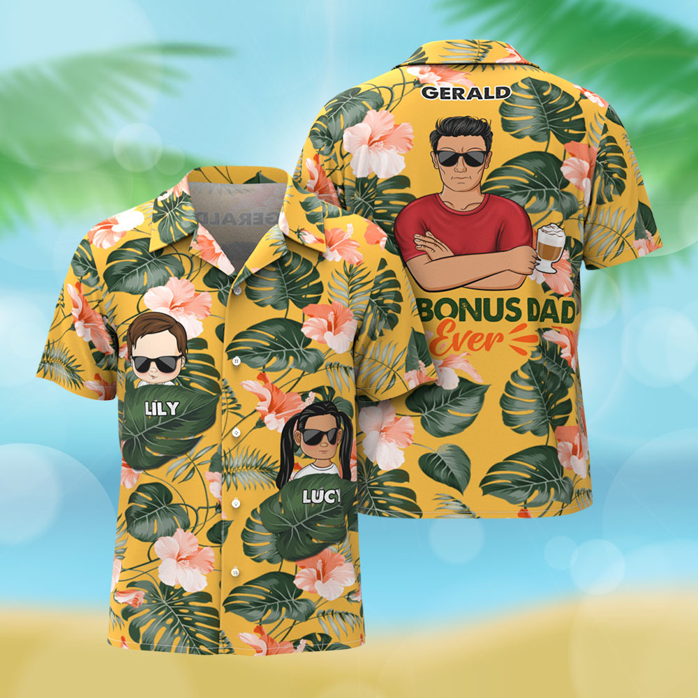 Chemise Hawaïenne Personnalisée Avec Dessin Animé, Cadeau D'anniversaire Idéal Pour Papa, Grand-père, Père, Grand-père, Cadeau Personnalisé Pour La Fête Des Pères - MyFaceSocksFR