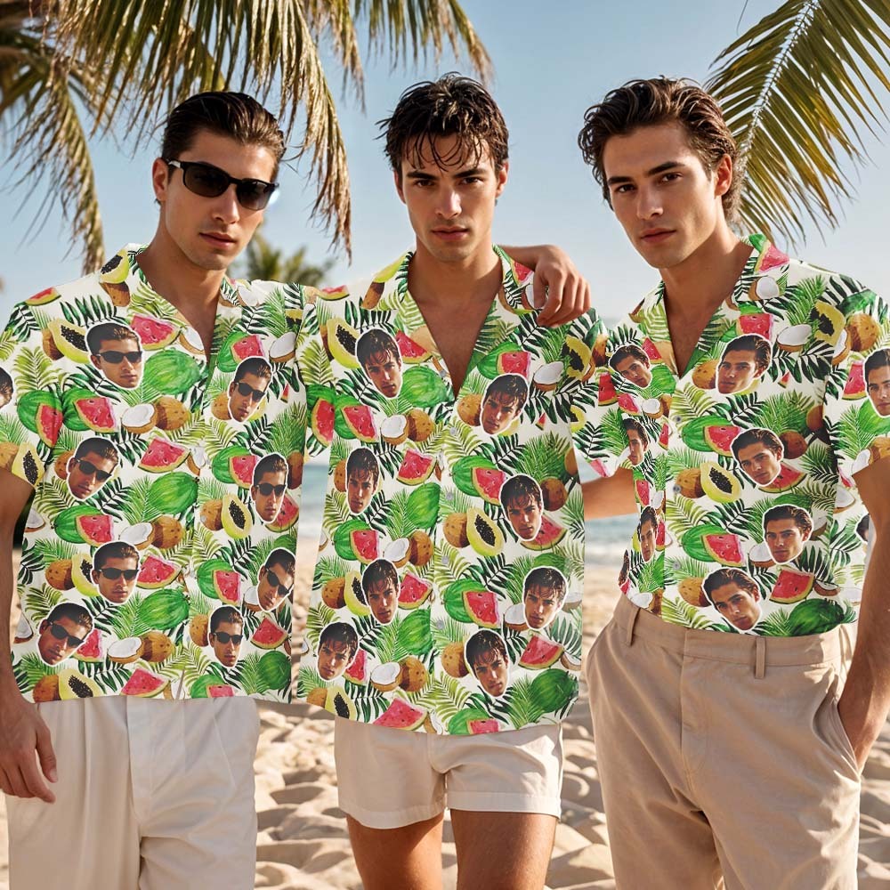 Tenue D'été Personnalisée, Chemise Hawaïenne Légère Avec Cocotier Tropical, Chemise De Plage Avec Photo Personnalisée - MyFaceSocksFR