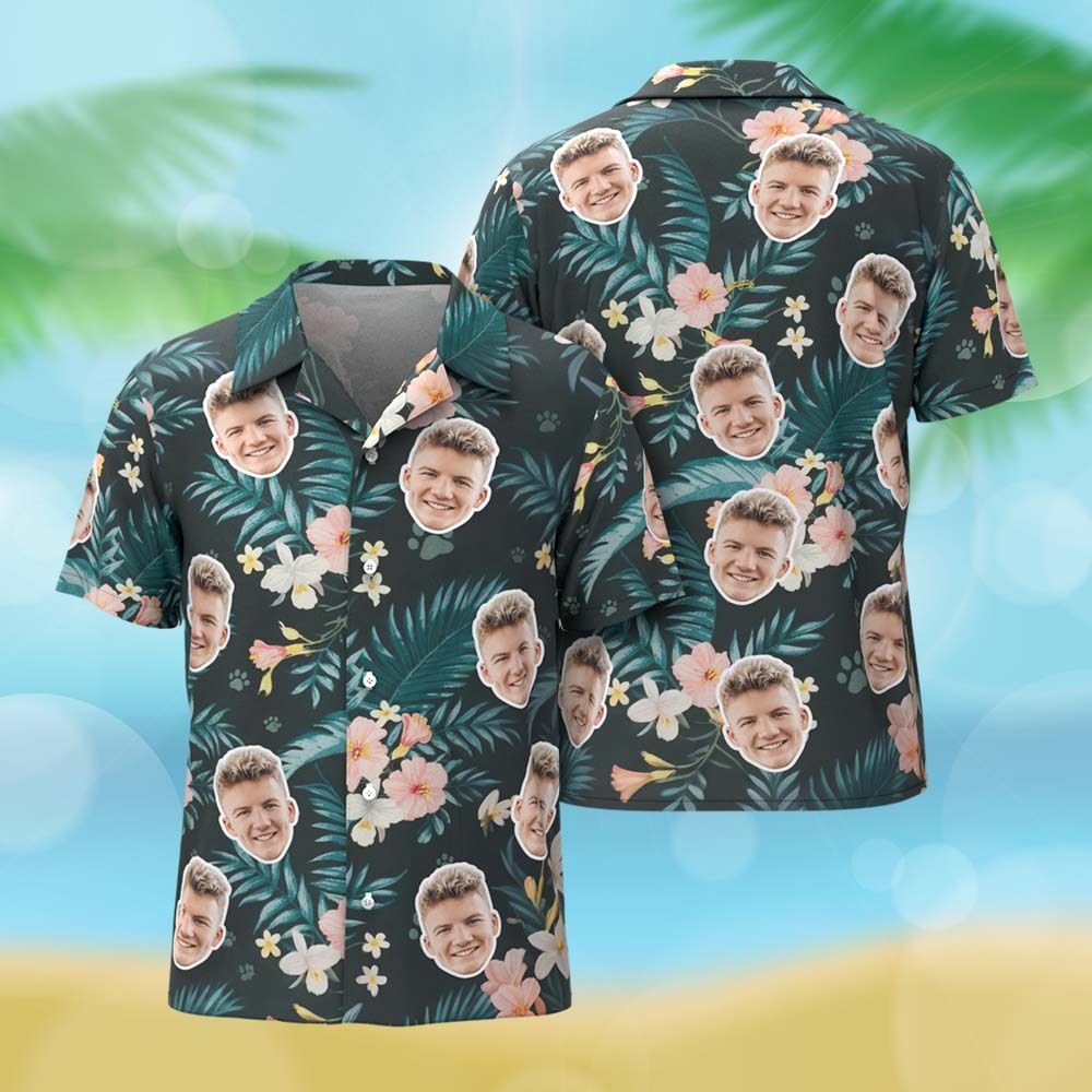 Tenue D'été Personnalisée, Chemise Hawaïenne Légère Avec Cocotier Tropical, Chemise De Plage Avec Photo Personnalisée - MyFaceSocksFR