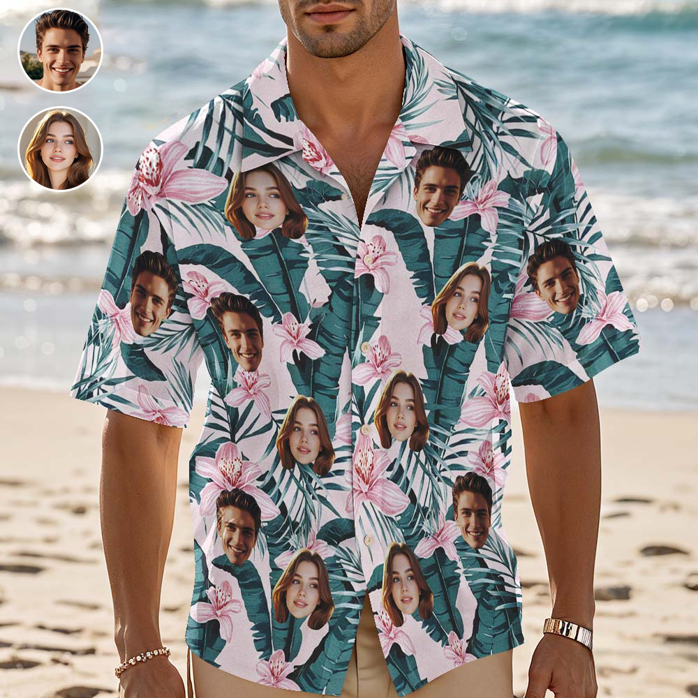 Chemise Hawaïenne Personnalisée Avec Fleurs Et Feuilles, Photo Personnalisée, Cadeau Amusant - MyFaceSocksFR