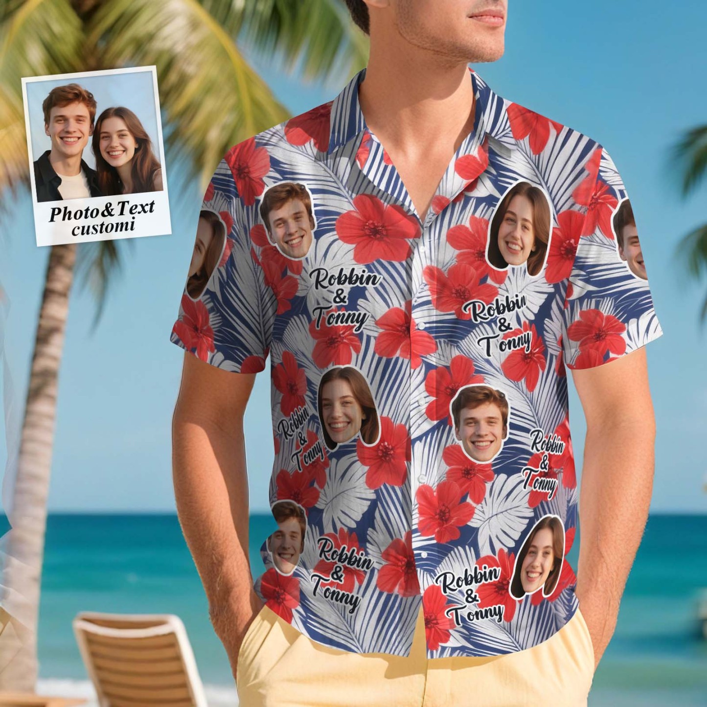 Chemises Hawaïennes Personnalisées Aloha Pour Hommes, Chemise Visage, Chemise Hawaïenne À Feuillage Tropical Luxuriant, Cadeau Pour Les Vacances D'été - MyFaceSocksFR