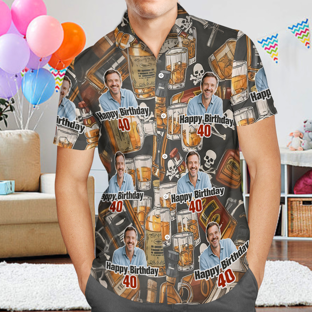 Chemise Hawaïenne D'anniversaire Avec Visage Personnalisé, Date Et Nom Personnalisés, Chemise De Fleur De Bière Et De Palmier, 5 Styles - MyFaceSocksFR