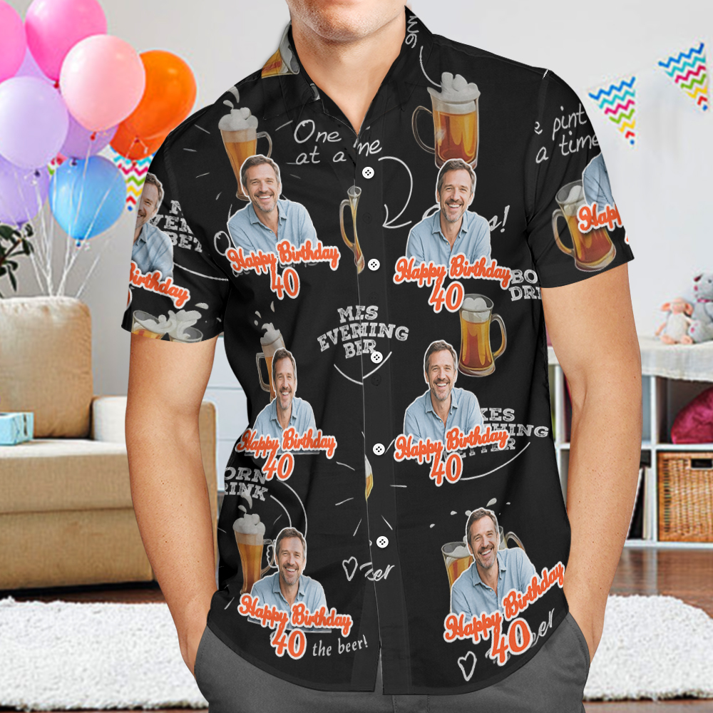 Chemise Hawaïenne D'anniversaire Avec Visage Personnalisé, Date Et Nom Personnalisés, Chemise De Fleur De Bière Et De Palmier, 5 Styles - MyFaceSocksFR