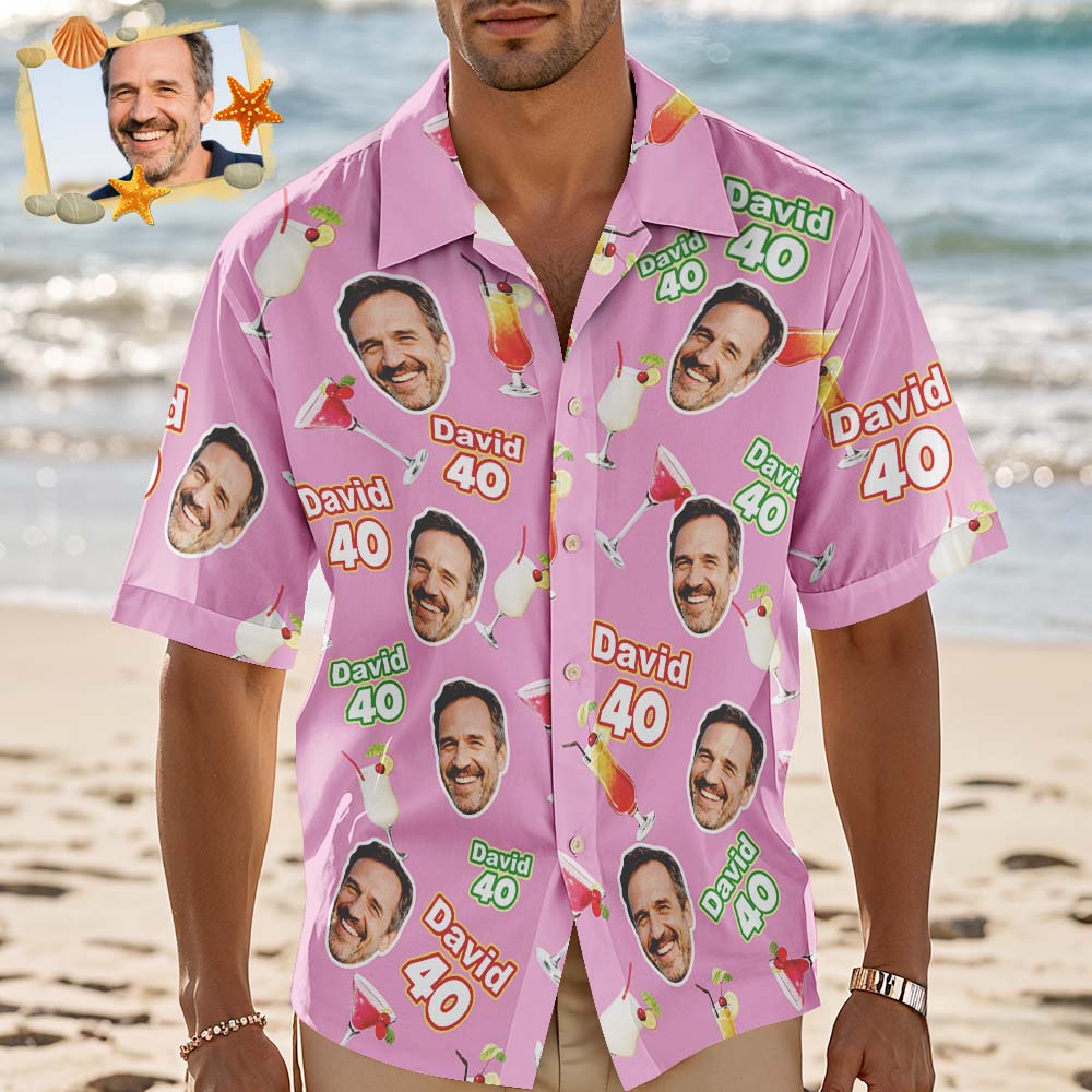 T-shirt Hawaïen Personnalisé Avec Visage Et Nom D'anniversaire, T-shirt Drôle De Fête D'anniversaire Personnalisé Avec Photo De Visage Personnalisée, T-shirt De Groupe De Fête D'anniversaire Assorti