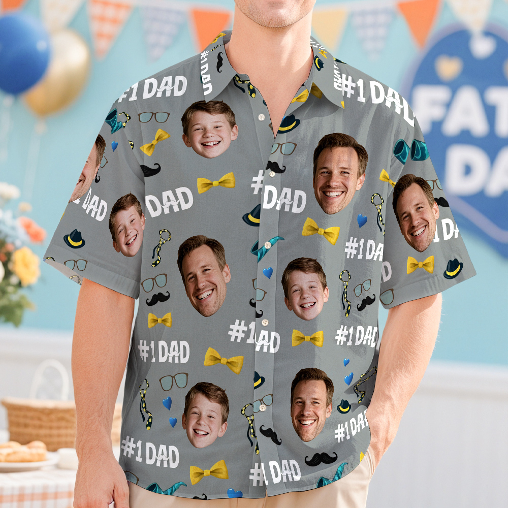 Chemise Hawaïenne Personnalisée Avec Photo « nous T'aimons Papa » - Cadeau Pour La Fête Des Pères - MyFaceSocksFR
