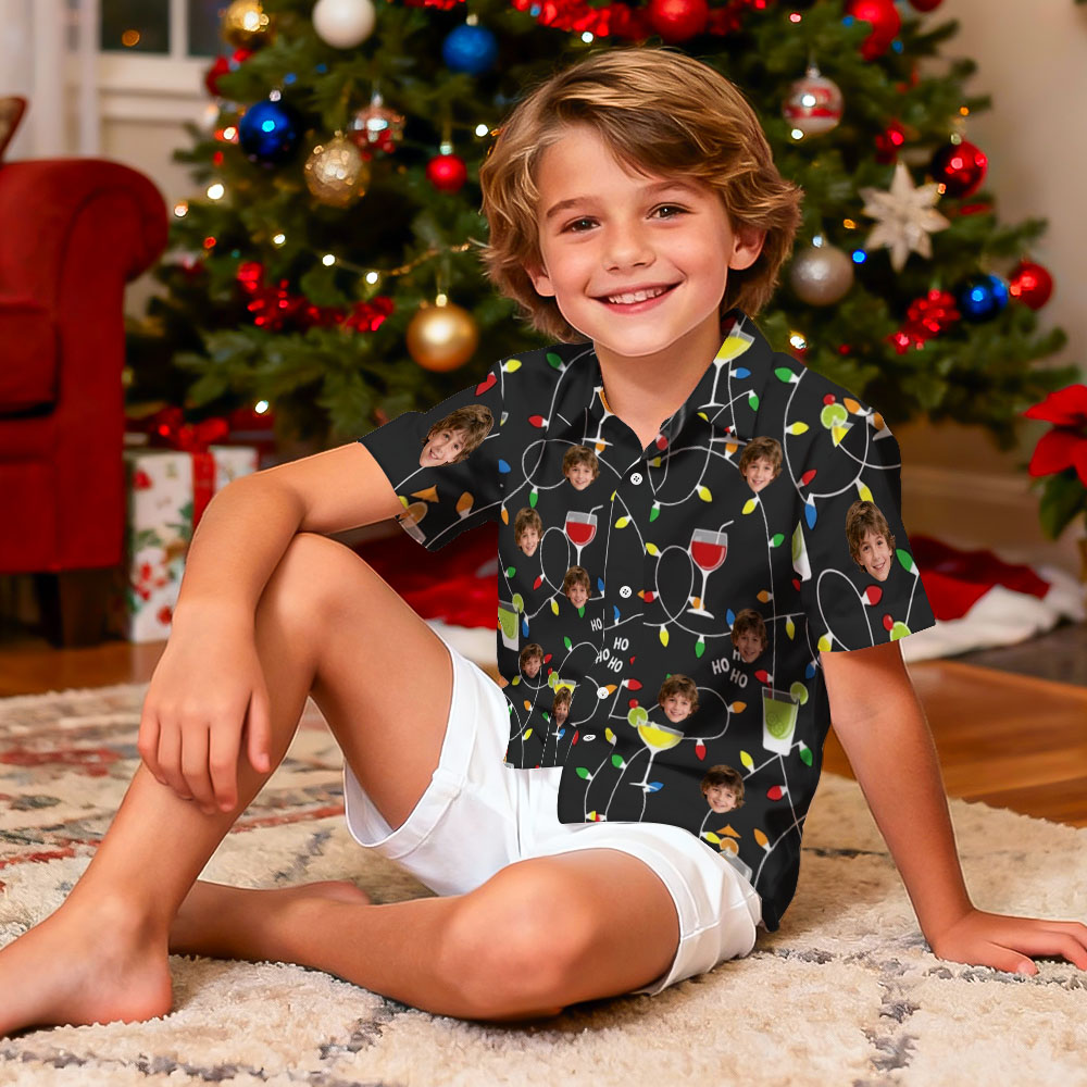 T-shirt Hawaïen Personnalisé Avec Photo De Noël Pour Enfant - Cadeau