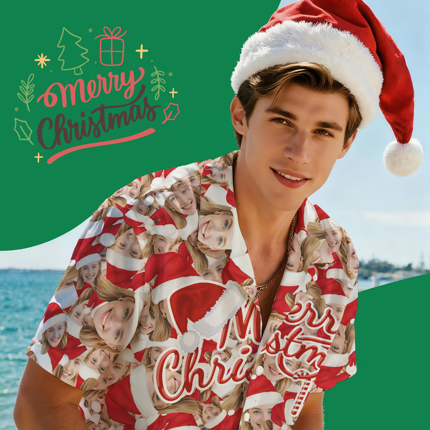 Chemise Hawaïenne Personnalisée Avec Photo - Cadeau De Noël - Hoho Ginger Candy Man - MyFaceSocksFR